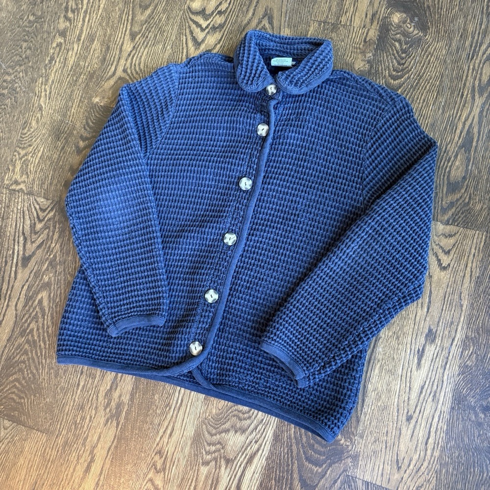 VTG 90s Republic Blues Waffle Knit Cotton Cardigan Blue Sweater Women's M Canada - Picture 2 of 8